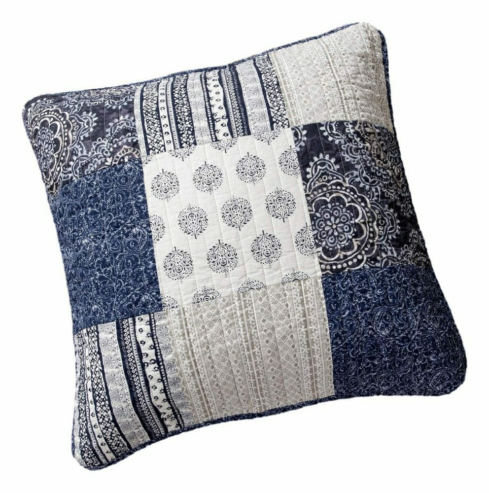 Plow & Hearth Patchwork Denim Blue Elegance Bohemian Euro Sham