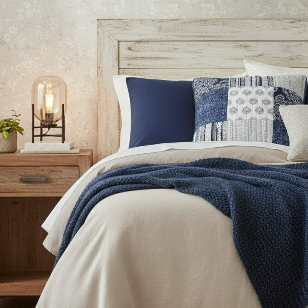 Plow & Hearth Patchwork Denim Blue Elegance Bohemian Euro Sham
