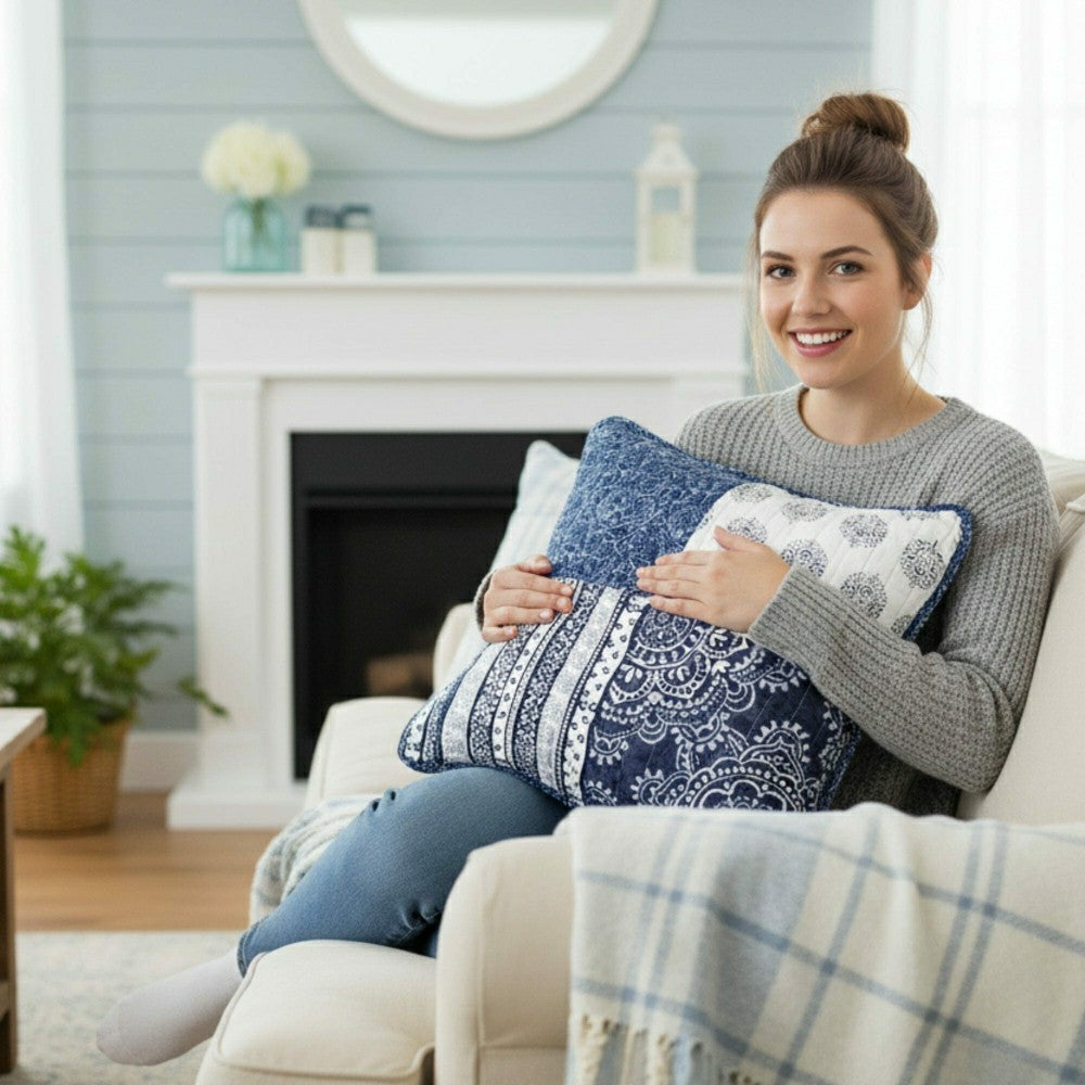 Plow & Hearth Set of 2-Pieces Bohemian Denim Blue Elegance Throw Pillow Covers