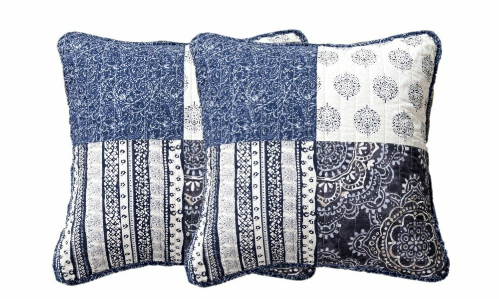 Plow & Hearth Set of 2-Pieces Bohemian Denim Blue Elegance Throw Pillow Covers
