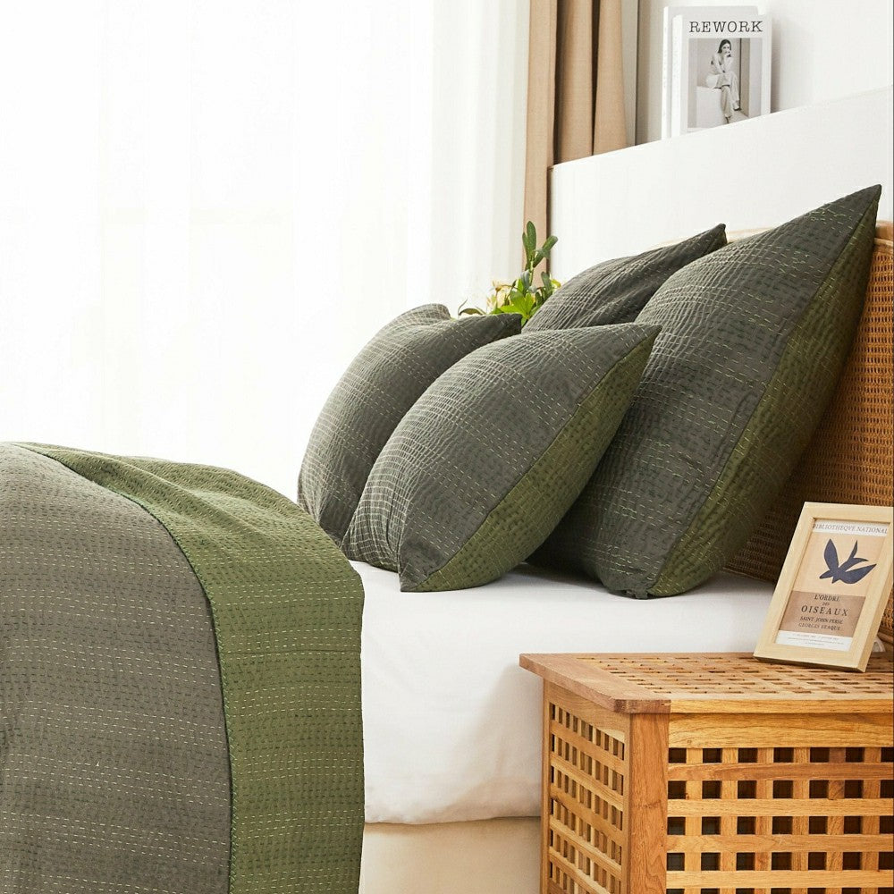 Plow & Hearth Hand Stitched Reversible Kantha Pillow Sham Pairs