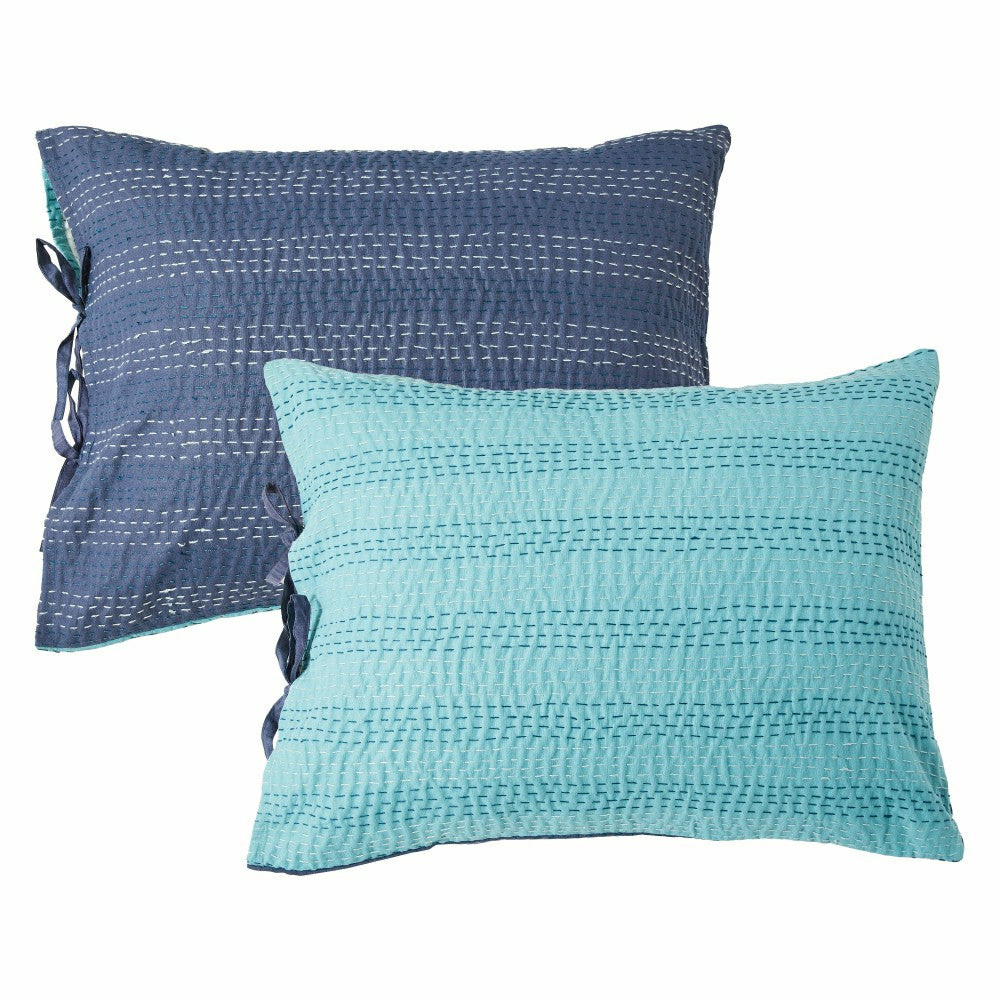 Plow & Hearth Hand Stitched Reversible Kantha Pillow Sham Pairs