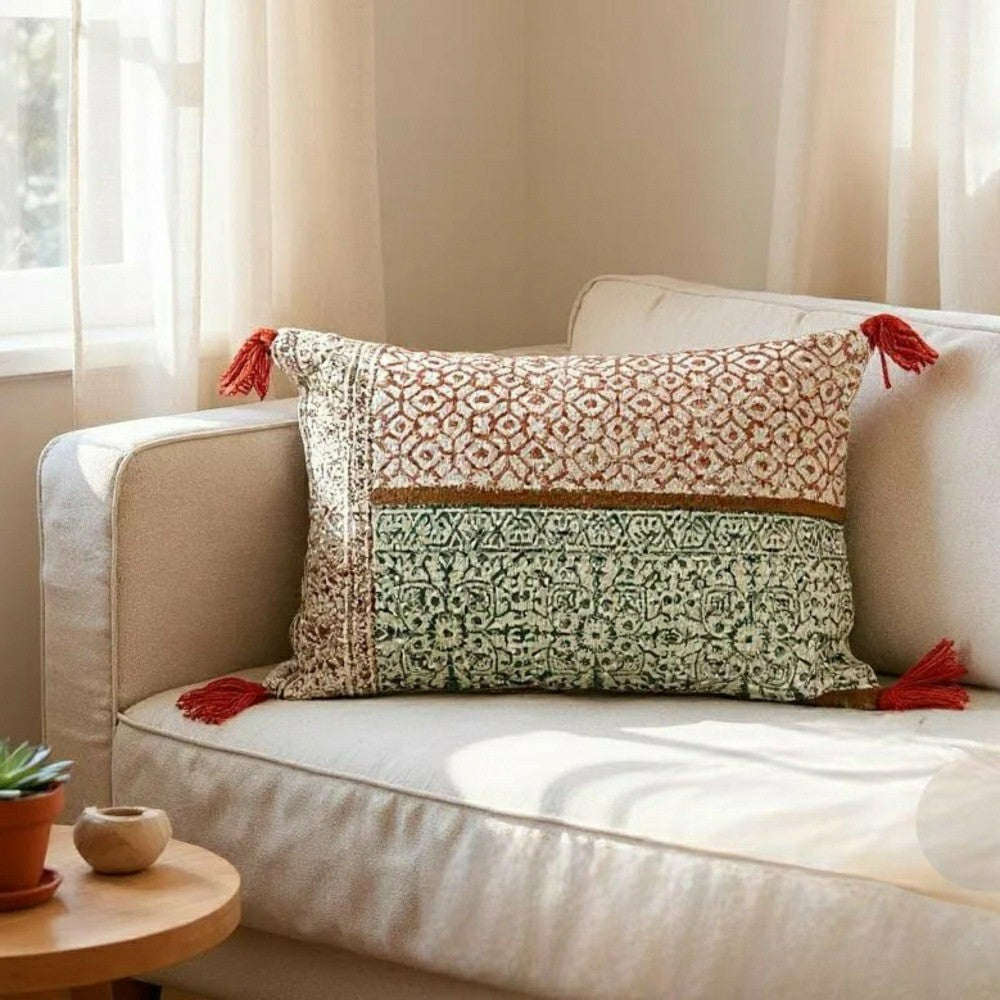 Plow & Hearth Hand Block Print Rectangular Throw Pillow
