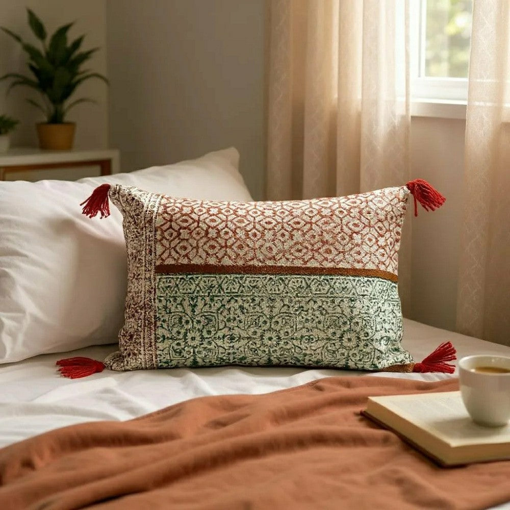 Plow & Hearth Hand Block Print Rectangular Throw Pillow