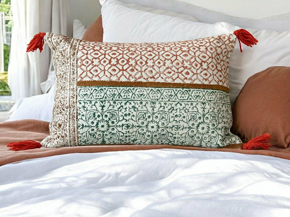 Plow & Hearth Hand Block Print Rectangular Throw Pillow