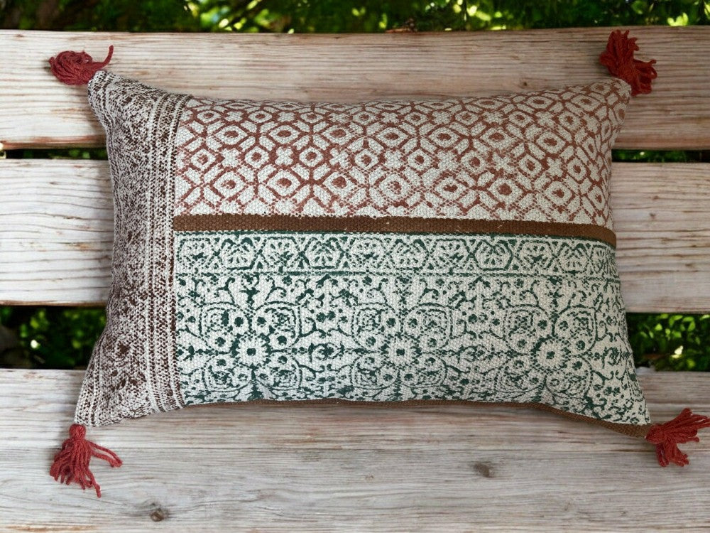 Plow & Hearth Hand Block Print Rectangular Throw Pillow