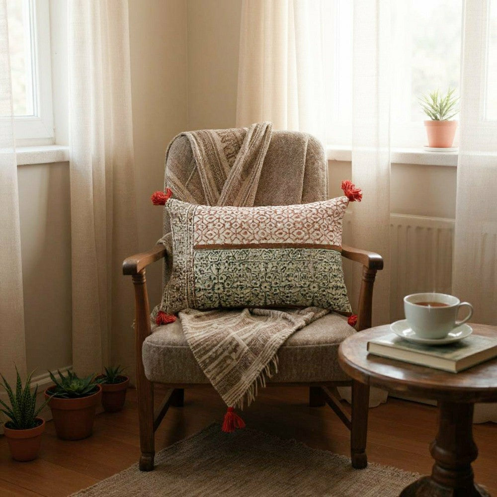 Plow & Hearth Hand Block Print Rectangular Throw Pillow