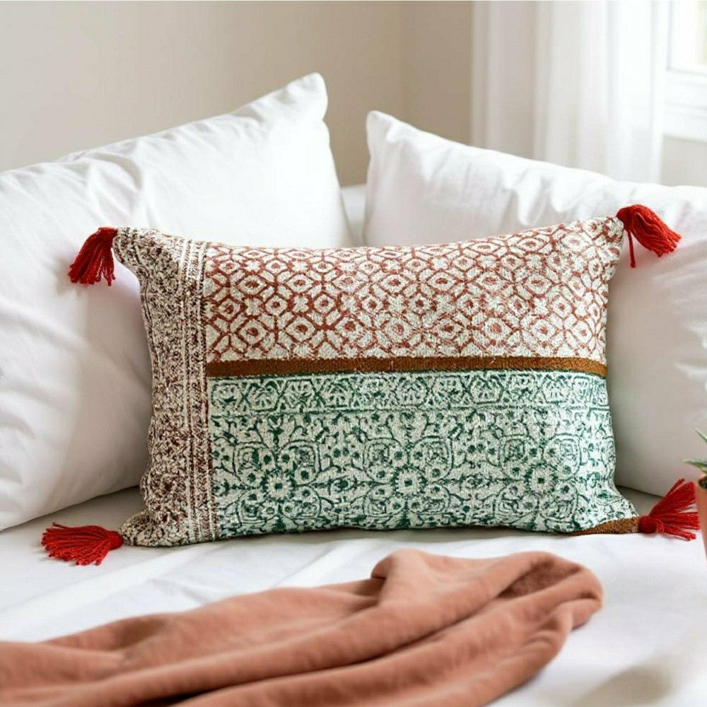 Plow & Hearth Hand Block Print Rectangular Throw Pillow