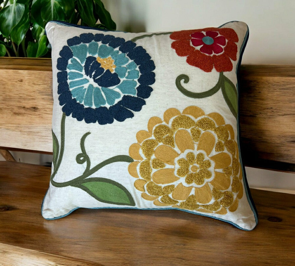 Plow & Hearth Spring Floral Embroidered Throw Pillow Square Oversized