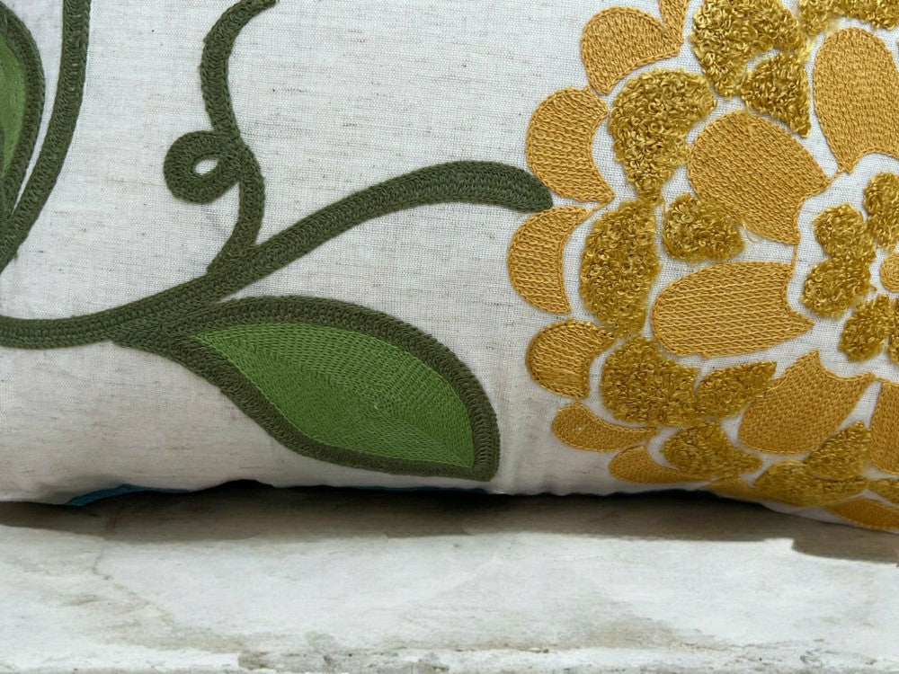 Plow & Hearth Spring Floral Embroidered Throw Pillow Square Oversized