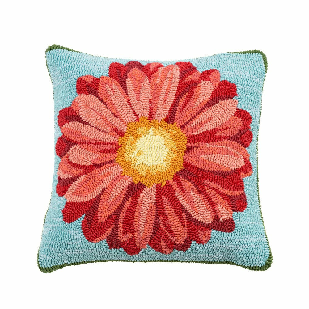 Plow & Hearth Indoor Outdoor Hooked Pillow Pink Flower 18"x18"