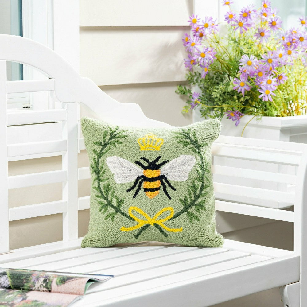 Plow & Hearth Queen Bee Hooked Pillow