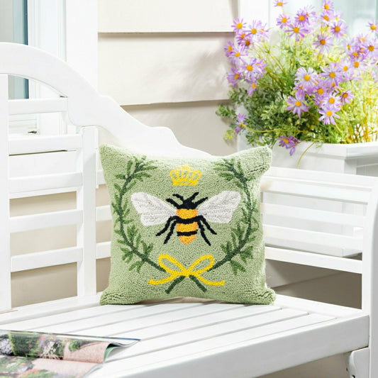 Plow & Hearth Queen Bee Hooked Pillow