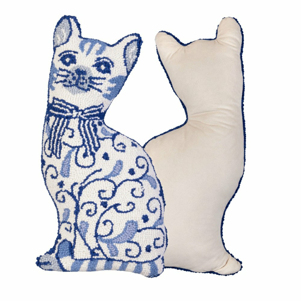 Plow & Hearth Chinoiserie Cat Hooked Pillow