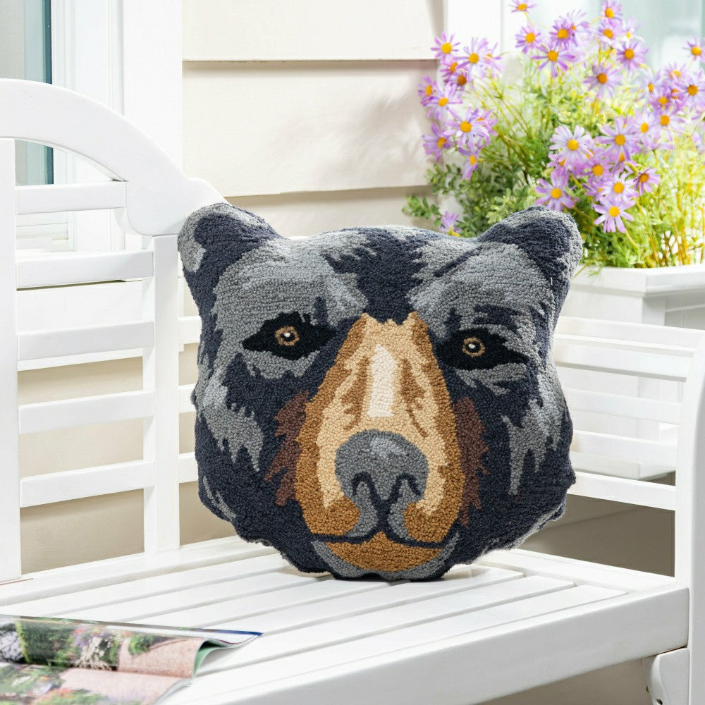 Plow & Hearth Black Bear Shaped Hooked Pillow