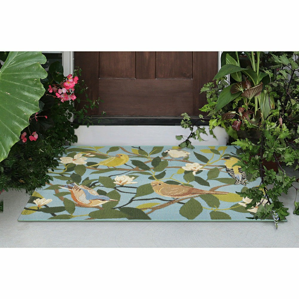 Plow & Hearth Floral Finches Indoor/Outdoor Rug