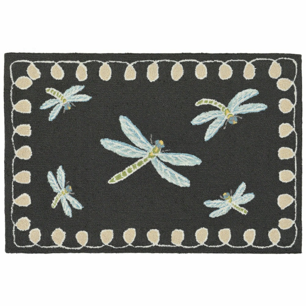 Plow & Hearth Liora Manne Frontporch Dragonfly Indoor/Outdoor Mat Midnight 2' x 3'