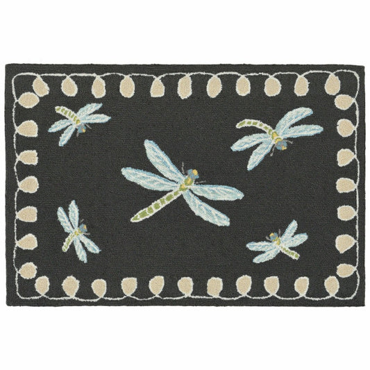 Plow & Hearth Liora Manne Frontporch Dragonfly Indoor/Outdoor Mat Midnight 2' x 3'
