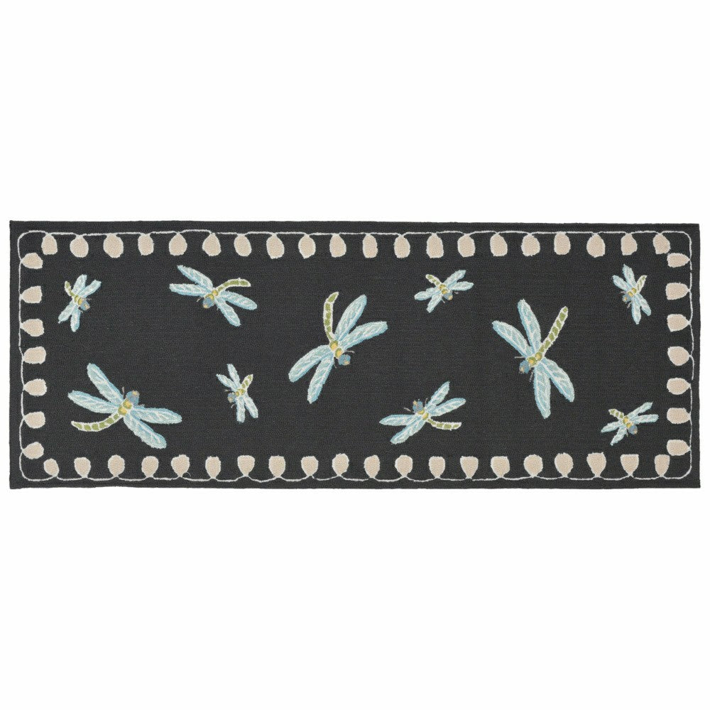 Plow & Hearth Liora Manne Frontporch Dragonfly Indoor/Outdoor Mat Midnight 2' x 3'