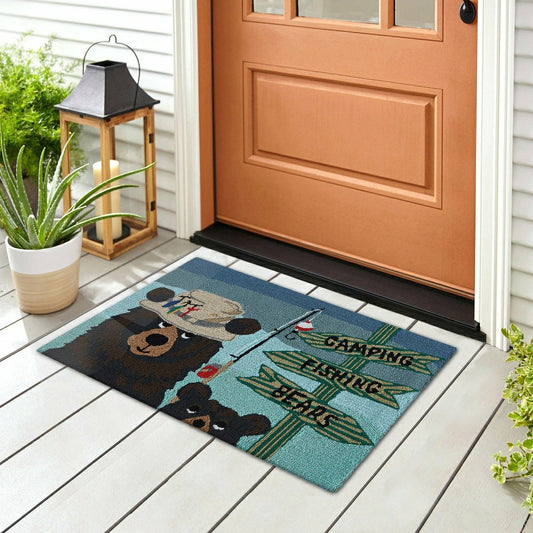 Plow & Hearth Fishing Bears Indoor/Outdoor Rug