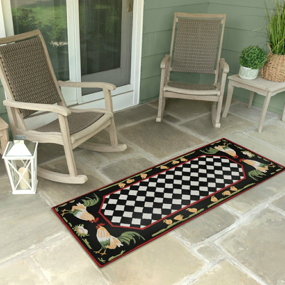 Plow & Hearth Rooster & Chick Border Indoor/Outdoor Rug