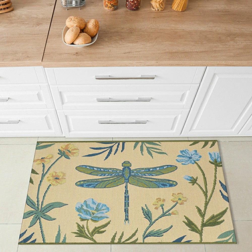 Plow & Hearth Floral Dragonfly Indoor/Outdoor Rug
