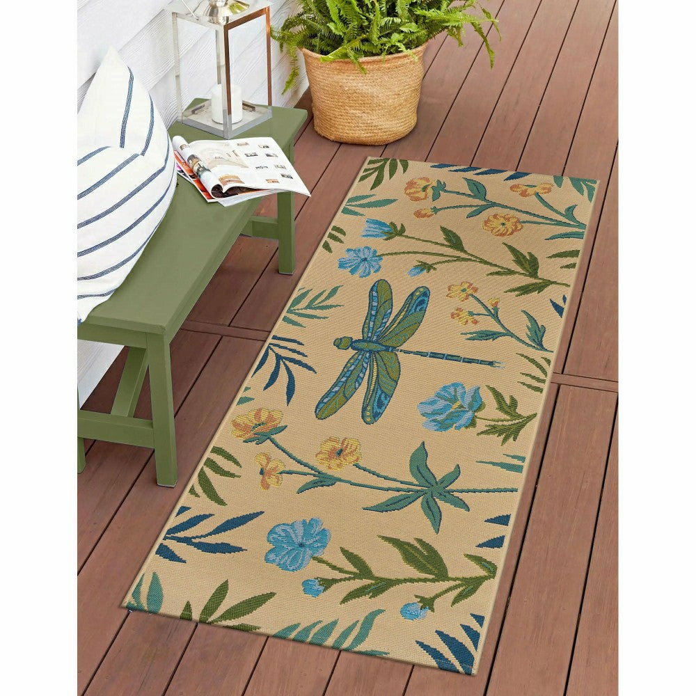 Plow & Hearth Floral Dragonfly Indoor/Outdoor Rug