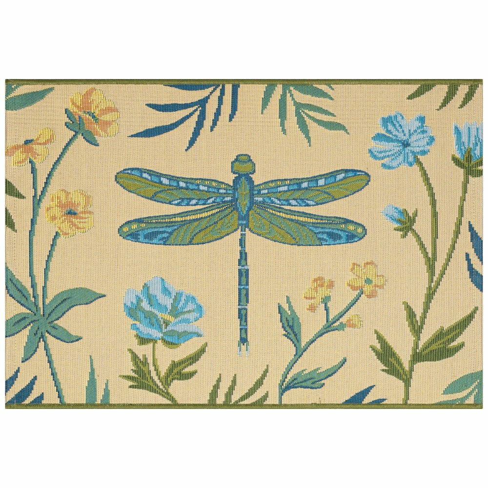 Plow & Hearth Floral Dragonfly Indoor/Outdoor Rug