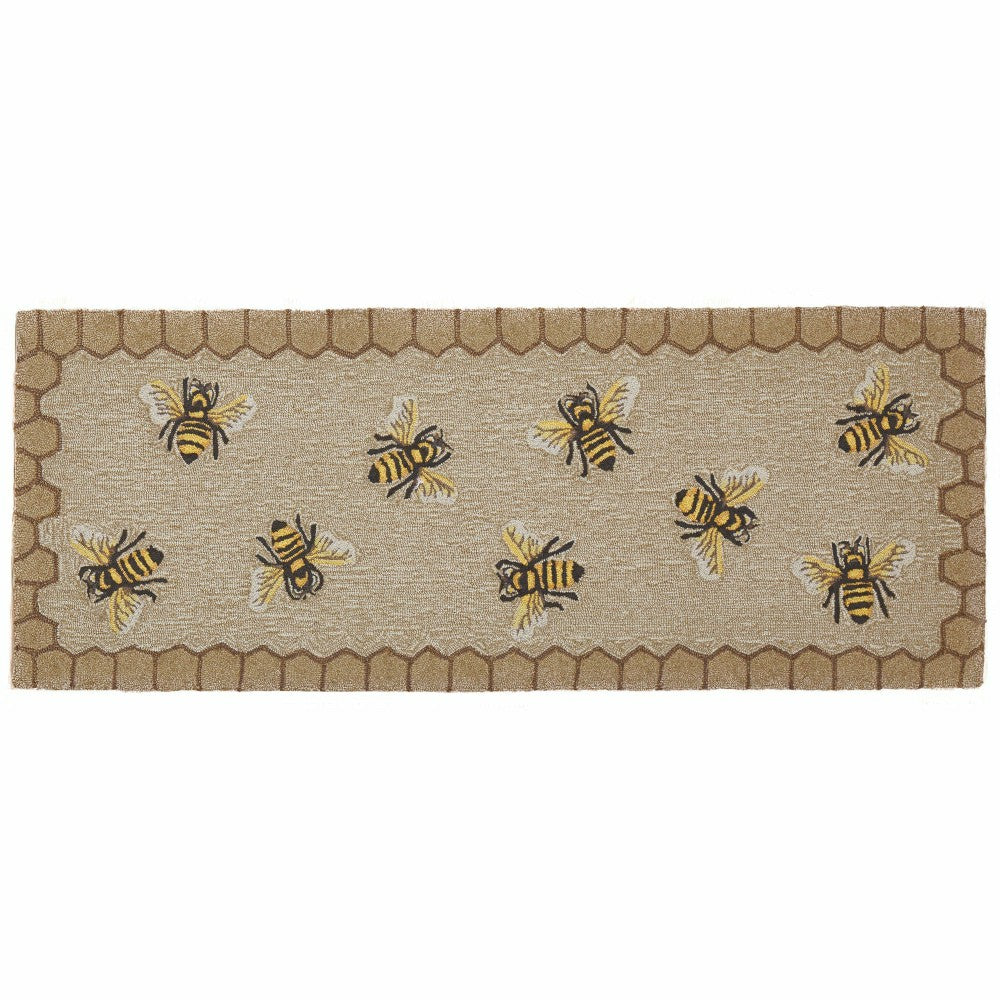 Plow & Hearth Liora Manne Frontporch Honeycomb Bee Indoor/Outdoor Mat Natural 2' x 3