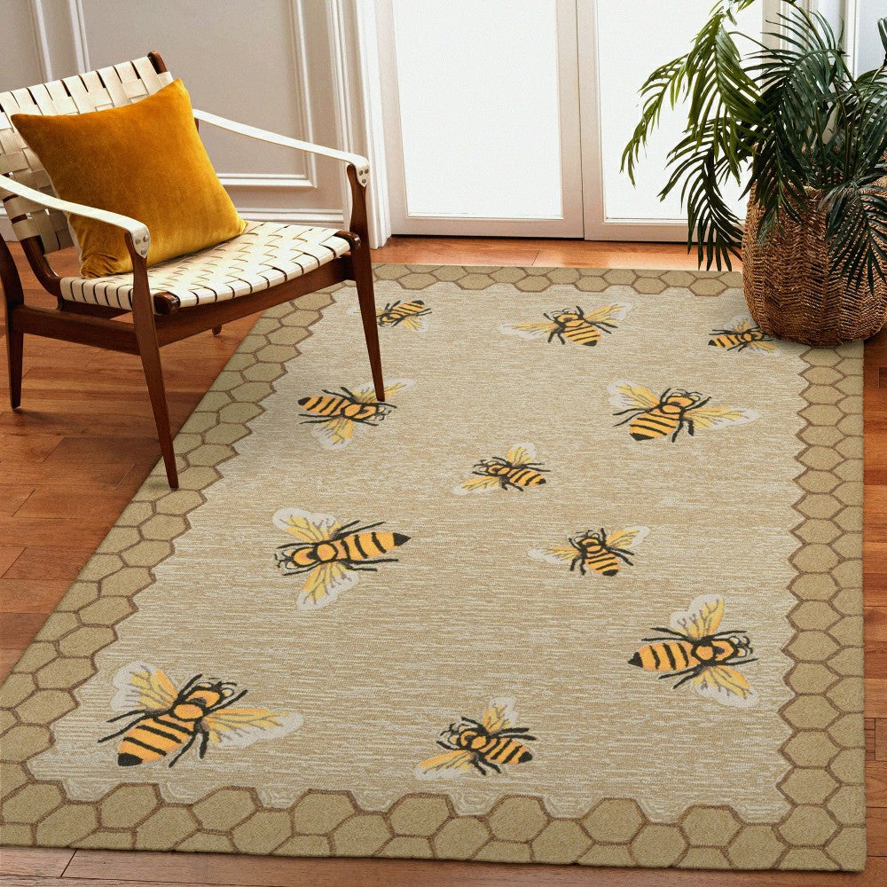 Plow & Hearth Liora Manne Frontporch Honeycomb Bee Indoor/Outdoor Mat Natural 2' x 3