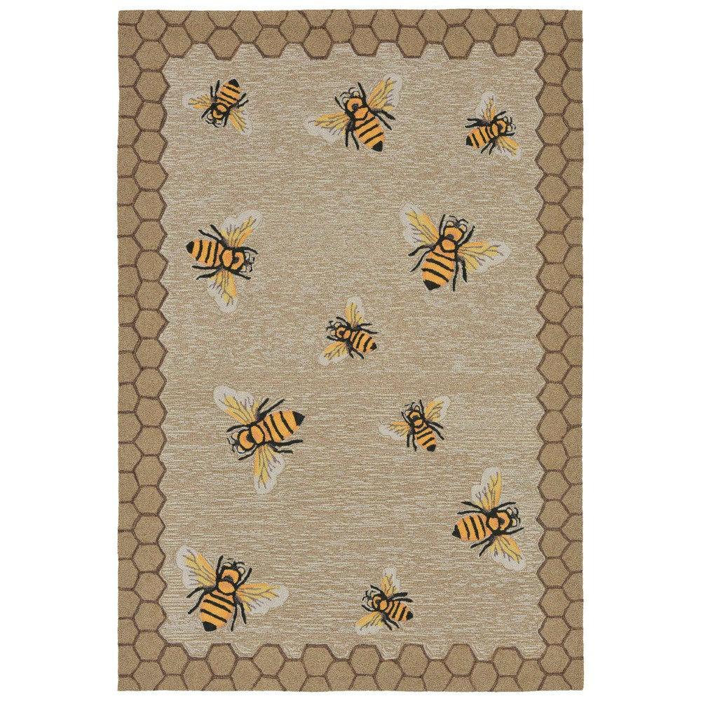 Plow & Hearth Liora Manne Frontporch Honeycomb Bee Indoor/Outdoor Mat Natural 2' x 3