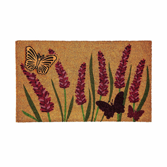 Plow & Hearth Lavender Field of Dreams Coir Mat with Rubber Embossed Butterfly