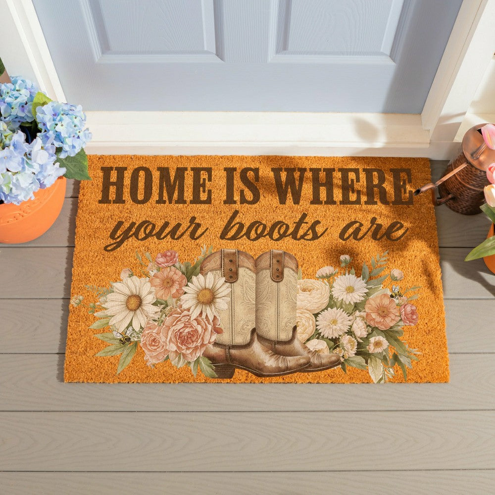 Plow & Hearth Petal & Plow Floral Boots, Coir Mat, 36"x24"