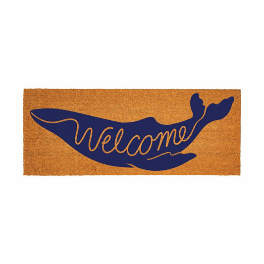 Plow & Hearth Coastal Coir Mat Welcome Blue Whale 60x24"