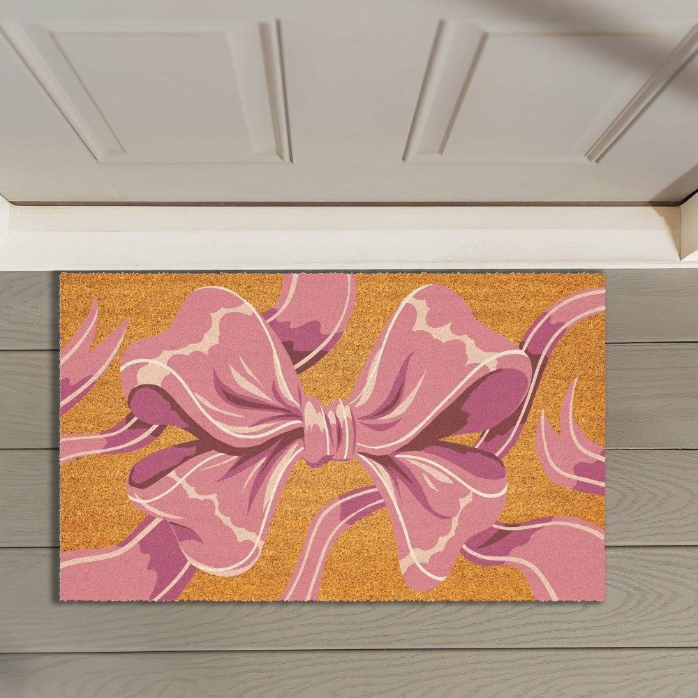 Plow & Hearth Bunny Blooms Bright Bow, Coir Mat 30"x18"