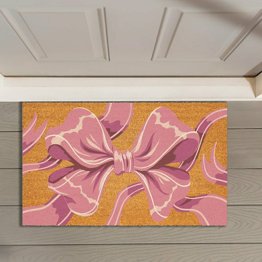 Plow & Hearth Bunny Blooms Bright Bow, Coir Mat 30"x18"