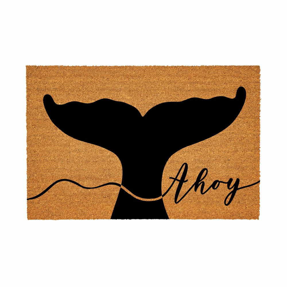 Plow & Hearth Coastal Coir Mat Ahoy Whale 36x24"