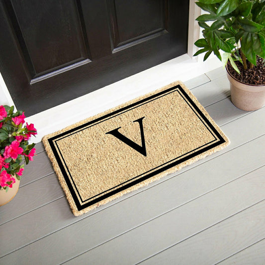 Plow & Hearth Monogram Coir Mat, Letter "V"