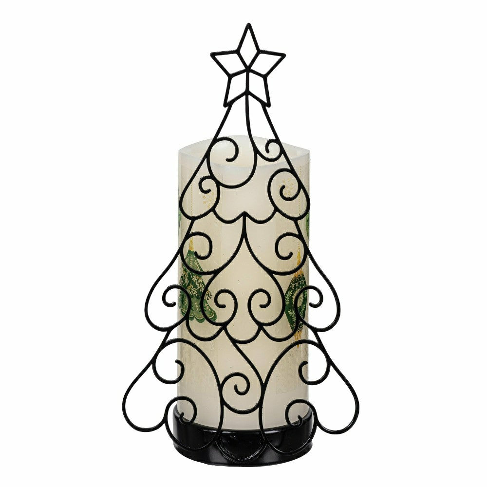 Plow & Hearth Shades of Emerald LED Table Decor Wax Flicker Light Candle with Metal