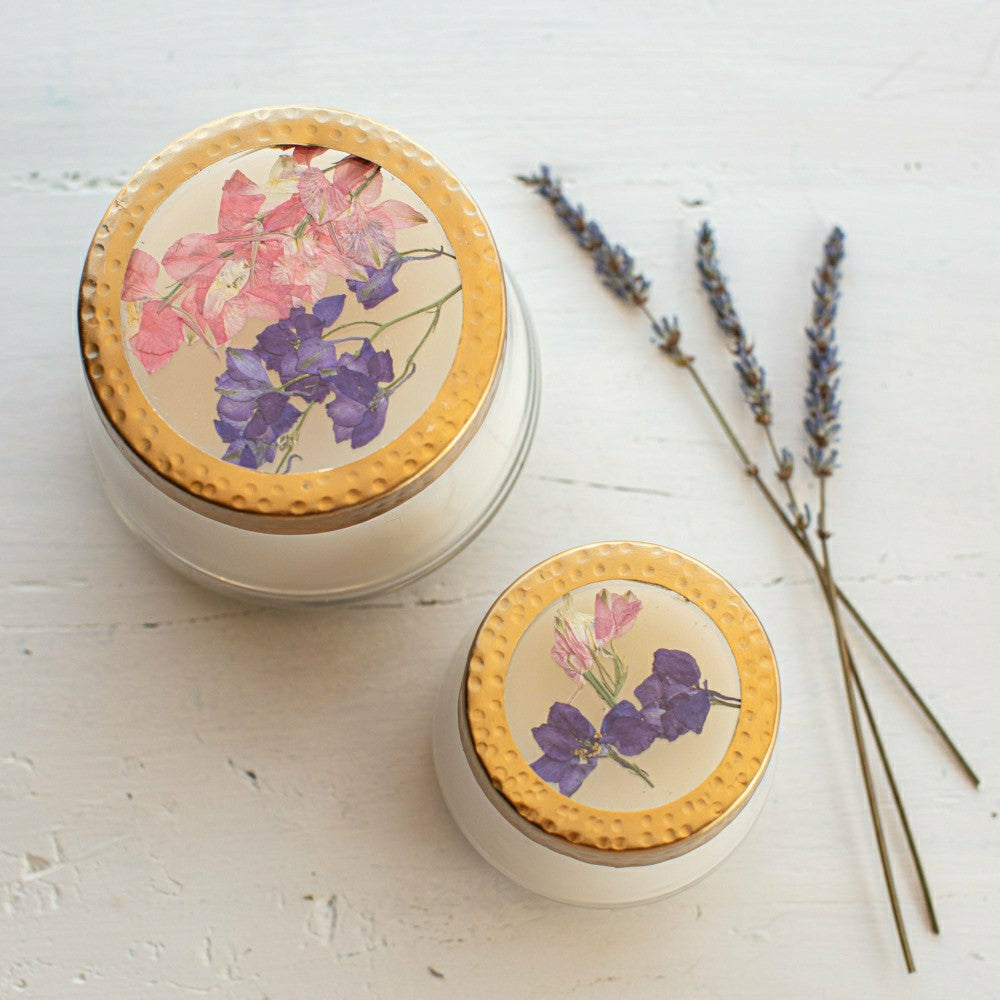 Plow & Hearth Roman Lavender Medium Pressed Floral Candle