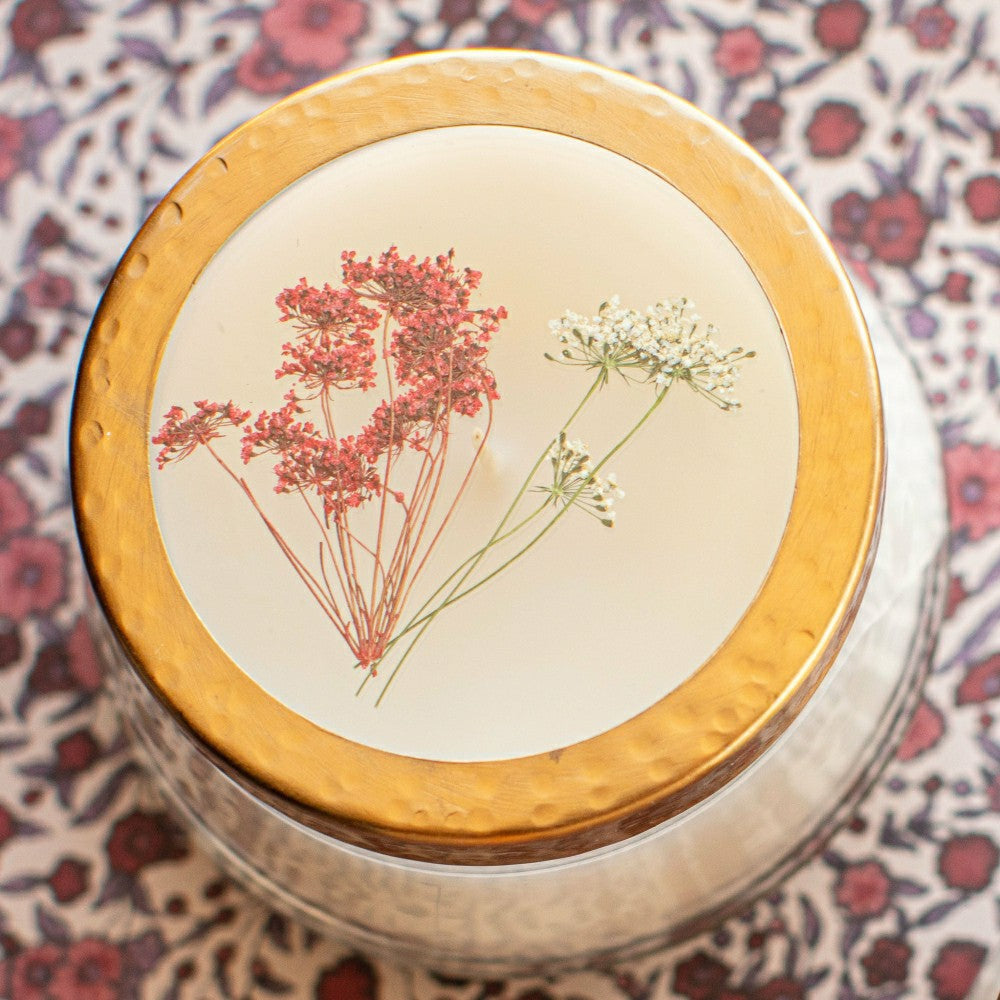 Plow & Hearth Spicy Apple Medium Pressed Floral Candle