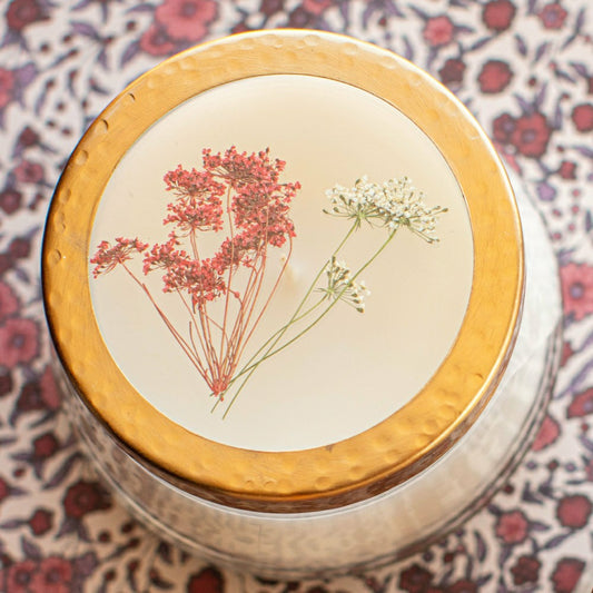 Plow & Hearth Spicy Apple Medium Pressed Floral Candle