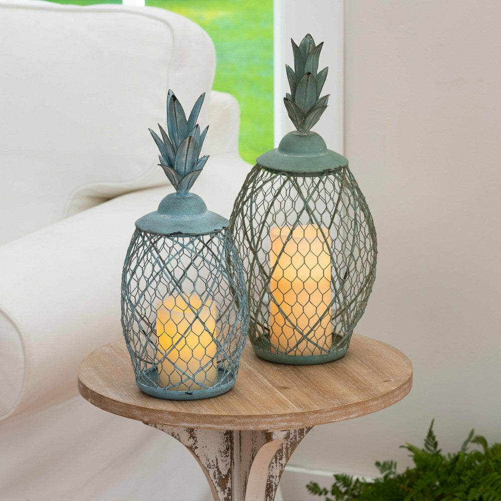 Plow & Hearth Pineapple Metal Lantern, Set of 2