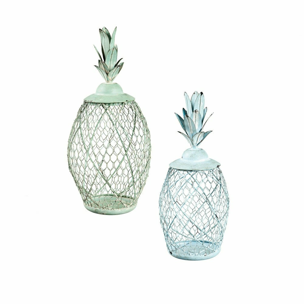 Plow & Hearth Pineapple Metal Lantern, Set of 2