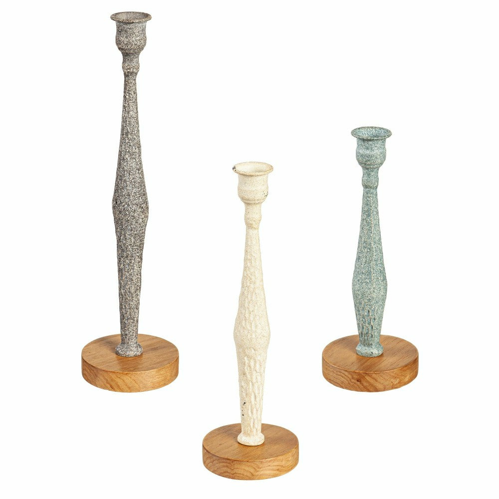 Plow & Hearth Metal Candlestick Holder with Wood Base, Set of 3