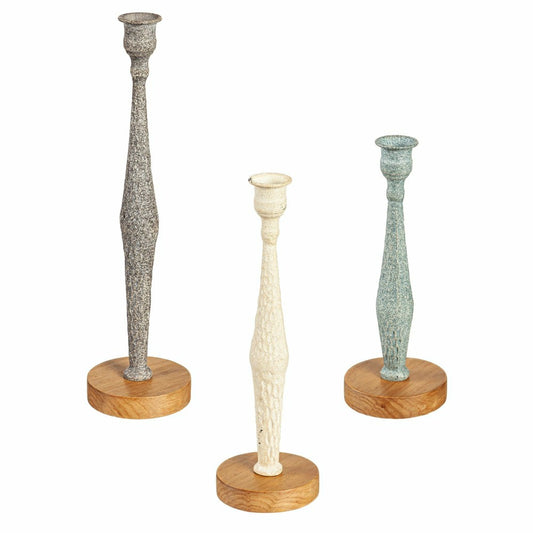 Plow & Hearth Metal Candlestick Holder with Wood Base, Set of 3