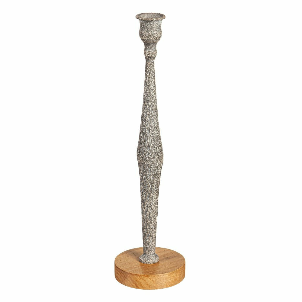 Plow & Hearth Metal Candlestick Holder with Wood Base, Set of 3