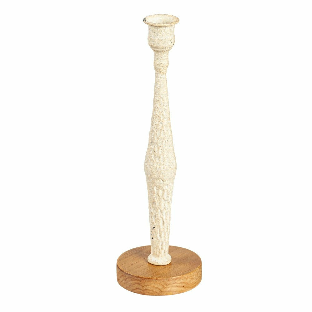 Plow & Hearth Metal Candlestick Holder with Wood Base, Set of 3