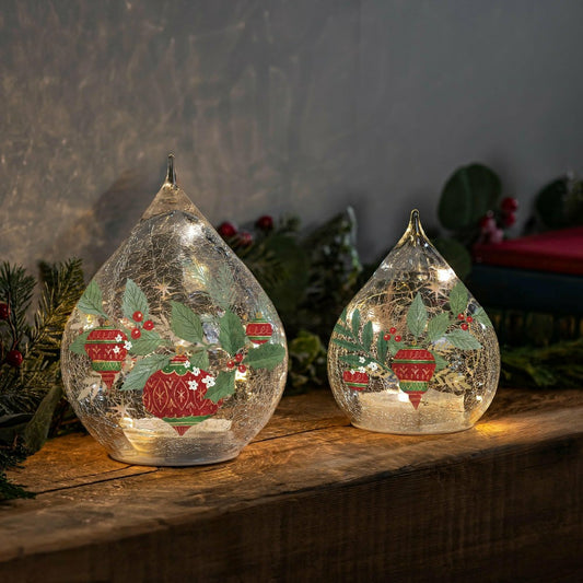 Plow & Hearth Twas The Night LED Table Decor Glass Teardrop, Set of 2