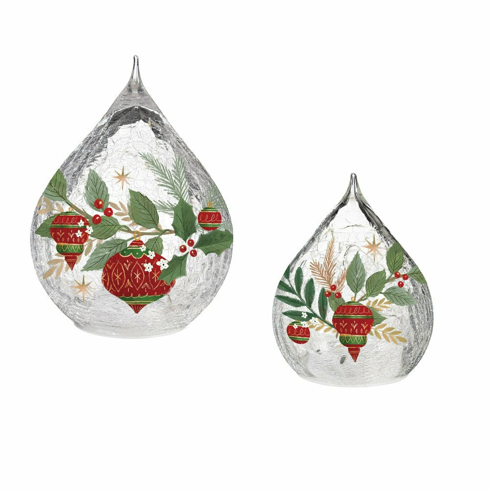 Plow & Hearth Twas The Night LED Table Decor Glass Teardrop, Set of 2